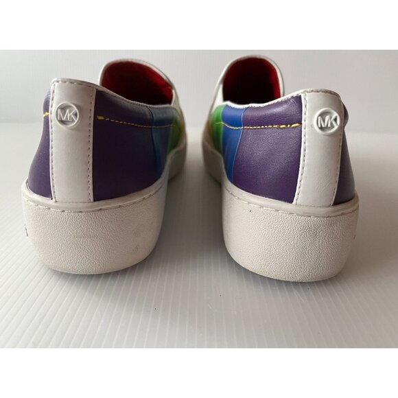Michael Kors Rainbow Striped Leather Slip-On Sneakers, Size 6.5 (US) - Picture 5 of 11